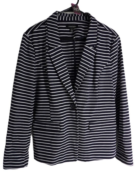 41 Hawthorn Jackets & Blazers - Hawthorn, navy blue and white striped blazer jacket with faux pockets